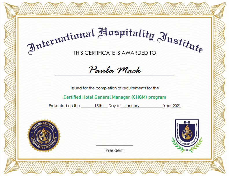 Certified Hotel General Manager CHGM Certification