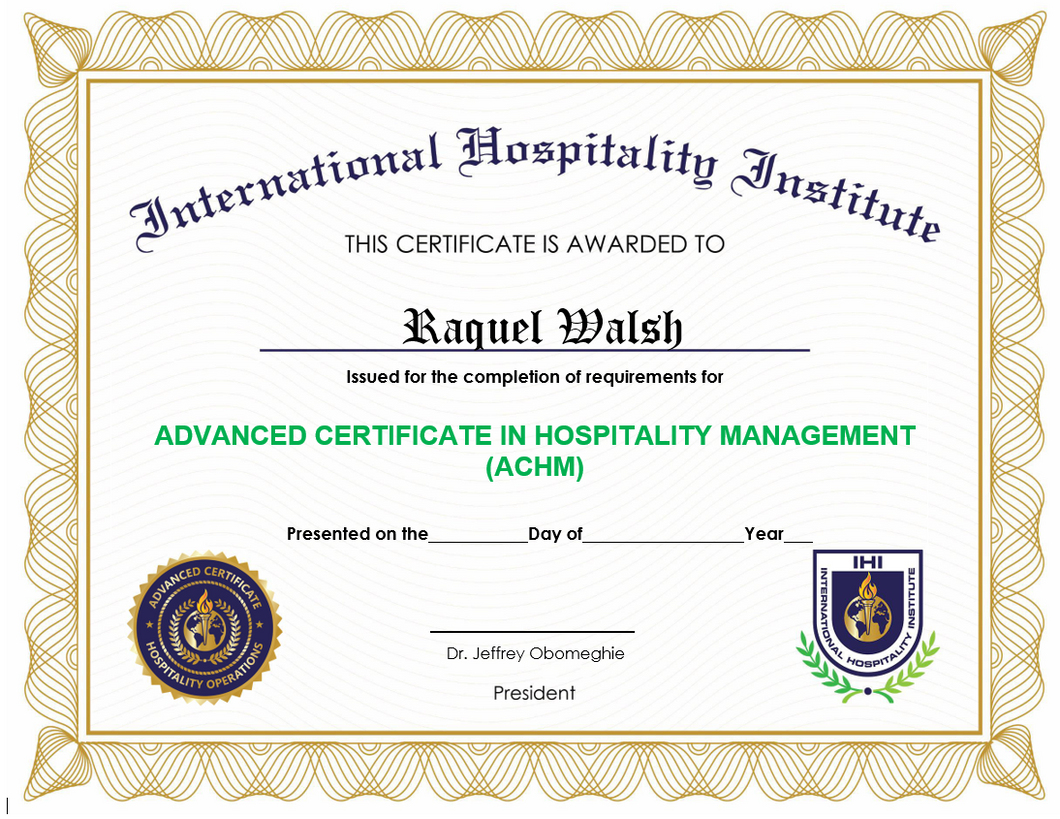 Advanced Certificate in Hospitality Management (ACHM)