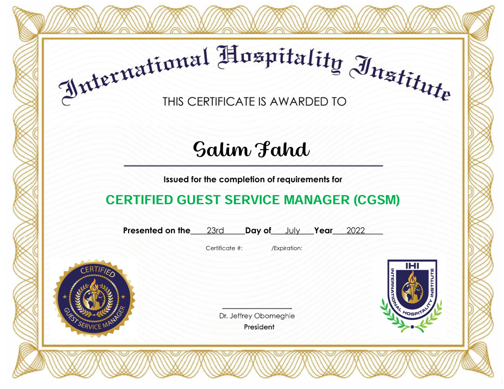 Certified Guest Services Manager (CGSM)