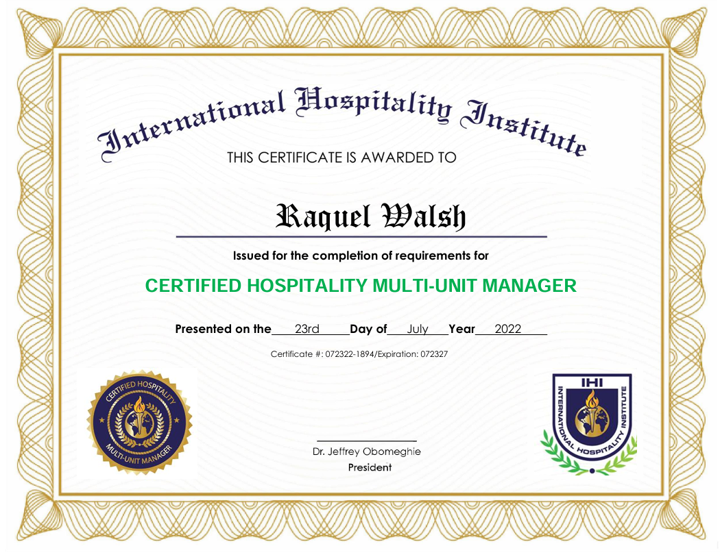 Certified Hospitality Multi-Unit Manager (CHMM)