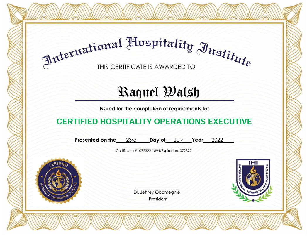 Certified Hospitality Operations Executive (CHOE)