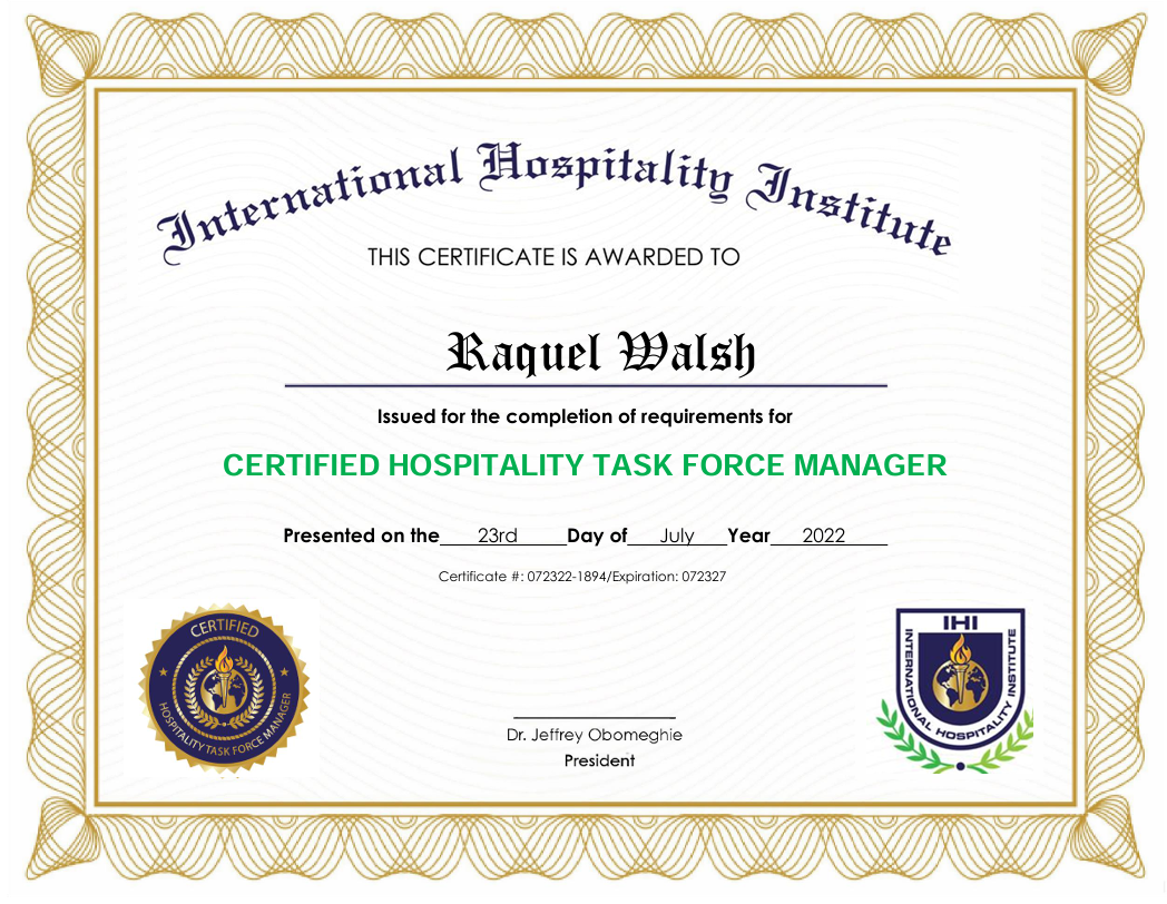 Certified Hospitality Task Force Manager (CHTM)