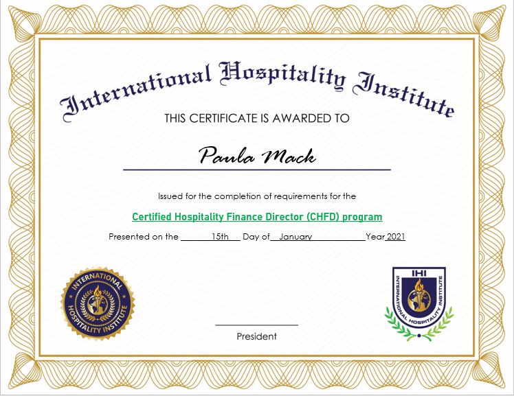 Certified Hospitality Finance Director (CHFD) Certification